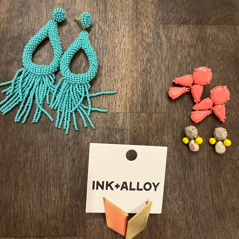 Lot of new and gently used earrings. Anthropologie, J. Crew, Ink + Alloy.